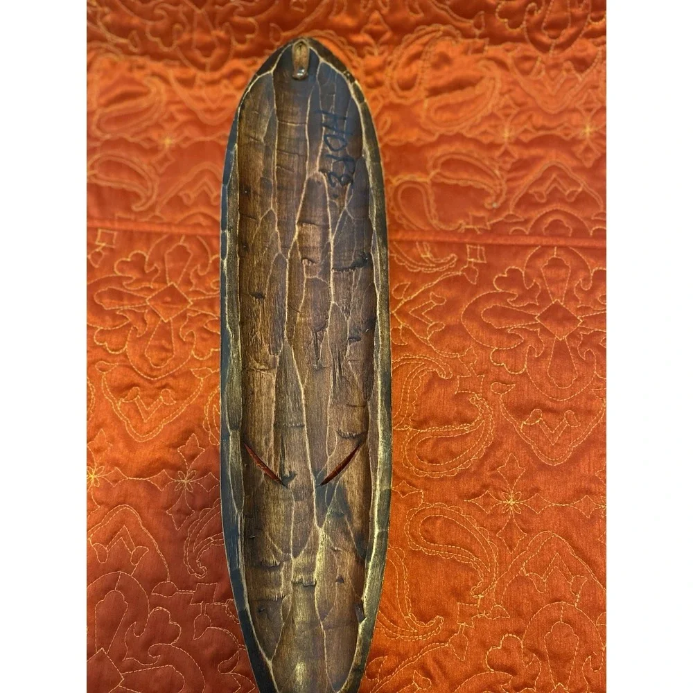 African‎ Tribal Style Wall Face Mask Hand Carved Wood Metal Clad Face Etching